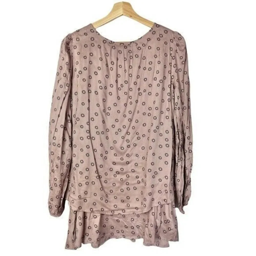 Free People Mauve Taupe Beck Long Sleeve Mini Tunic Dress Xs View 3